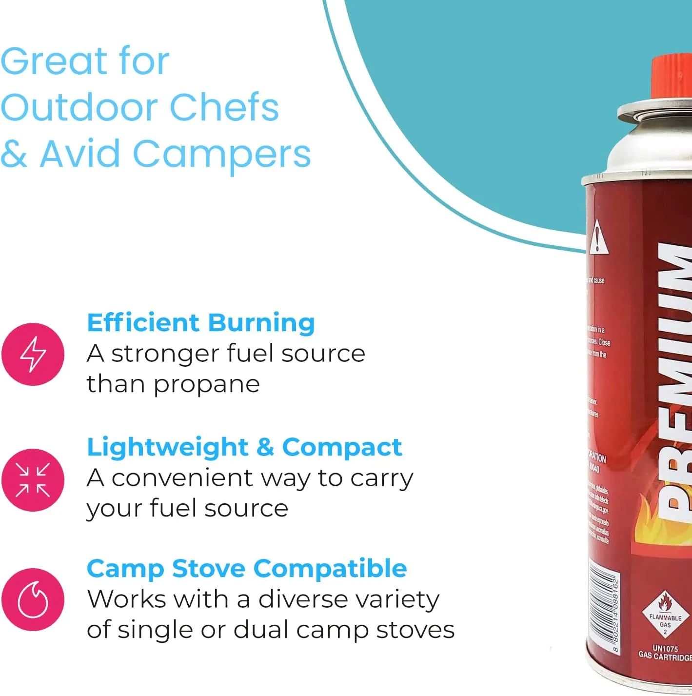 Butane Fuel Canisters for Portable Camping Stoves, Gas Burners, UL Listed, 8 oz. Per Canister - Set of 48