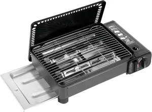 Butane Grill Stove, Portable Camping Grill Gas Stove, Tabletop BBQ Grill with Grilling Net, Baking Sheet & Carrying Case for Camping, Picnics, BBQ