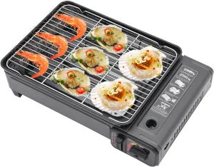 Butane Grill Stove,Adjustable Firepower Portable Camping Grill Gas Stove, Portable Butane Gas Stove for Camping, Traveling,Outdoor Cooking,Black