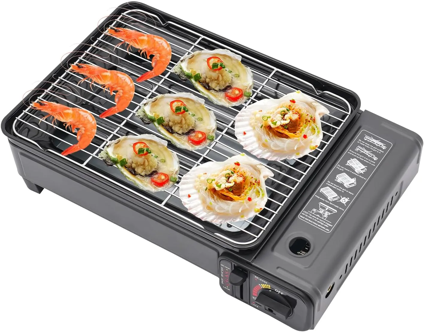 Butane Grill Stove,Adjustable Firepower Portable Camping Grill Gas Stove, Portable Butane Gas Stove for Camping, Traveling,Outdoor Cooking,Black