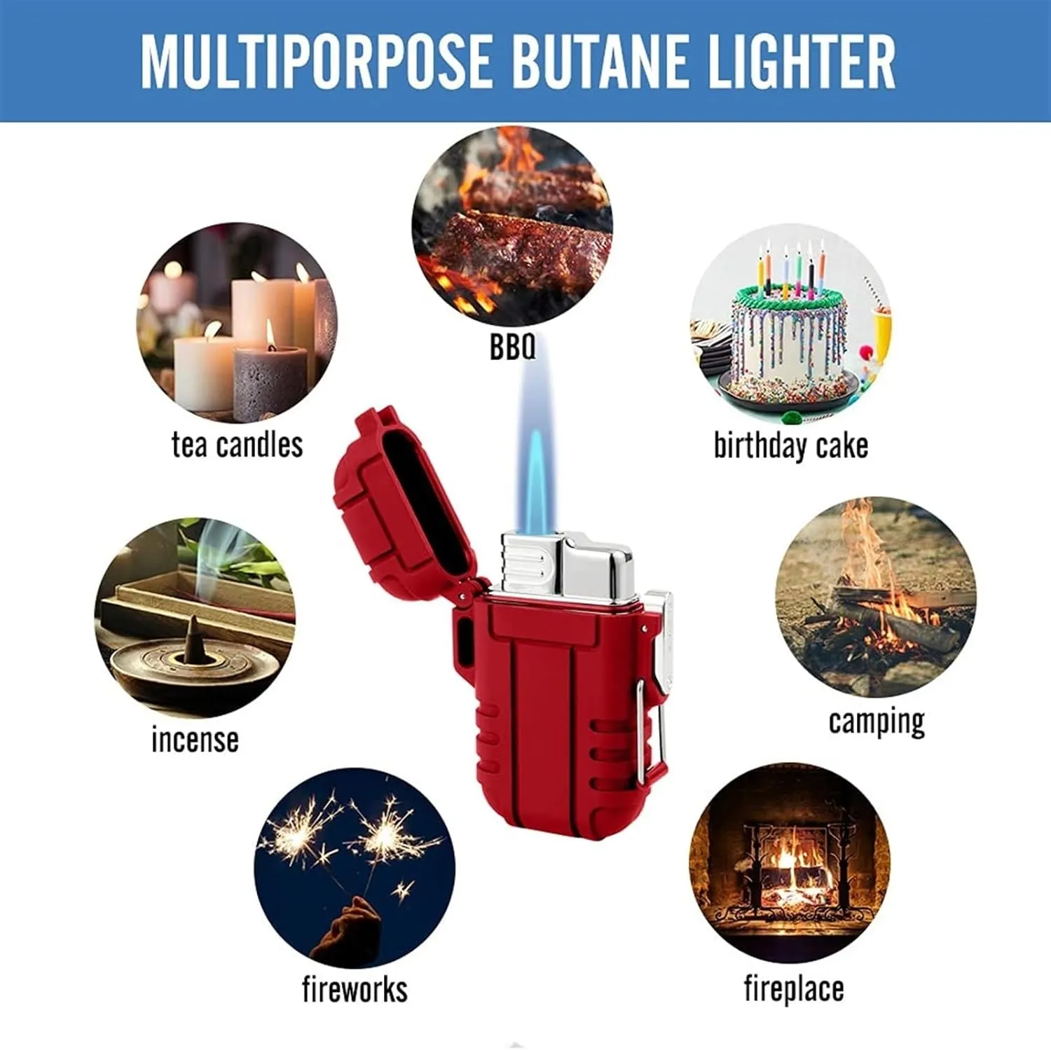 Butane Lighter with Safety Lock, Butane blowtorch Lighter, Windproof Jet Flame Lighter, Windproof and Waterproof Lighter Outdoor Portable Lighter with Gift Box, (Butane not Included)(Red)