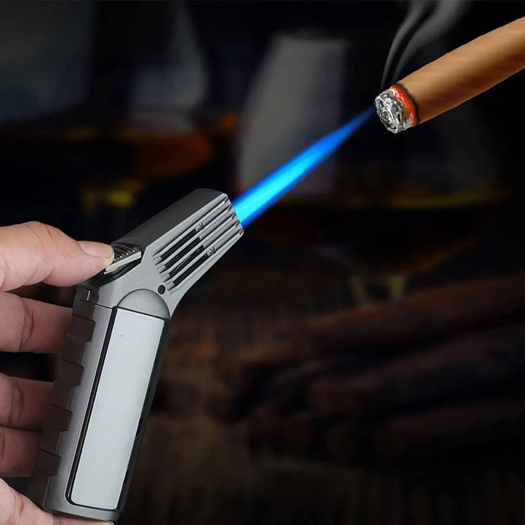 Butane Torch Lighter, Windproof Refillable Butane with Air Valve Adjustable Flame with Safety Lock,Lock Ignition Function, Suitable for Candle Camping(C)