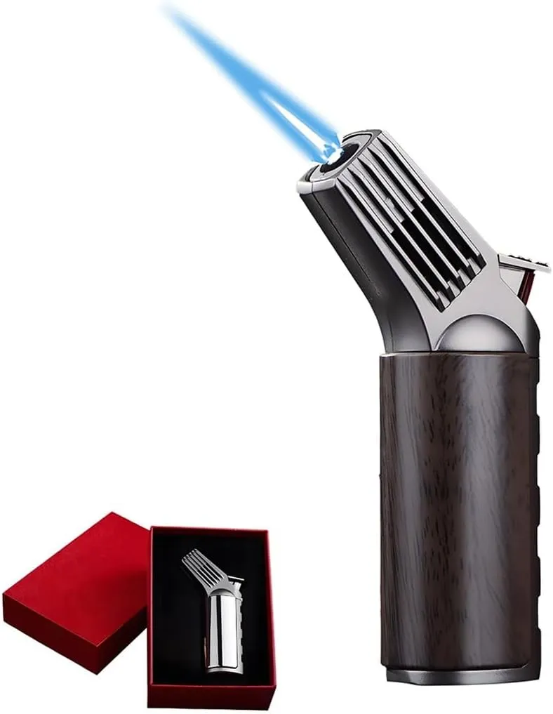 Butane Torch Lighter, Windproof Refillable Butane with Air Valve Adjustable Flame with Safety Lock,Lock Ignition Function, Suitable for Candle Camping(C)