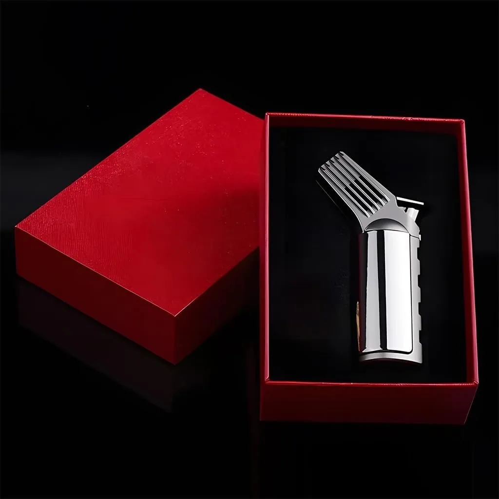 Butane Torch Lighter, Windproof Refillable Butane with Air Valve Adjustable Flame with Safety Lock,Lock Ignition Function, Suitable for Candle Camping(C)