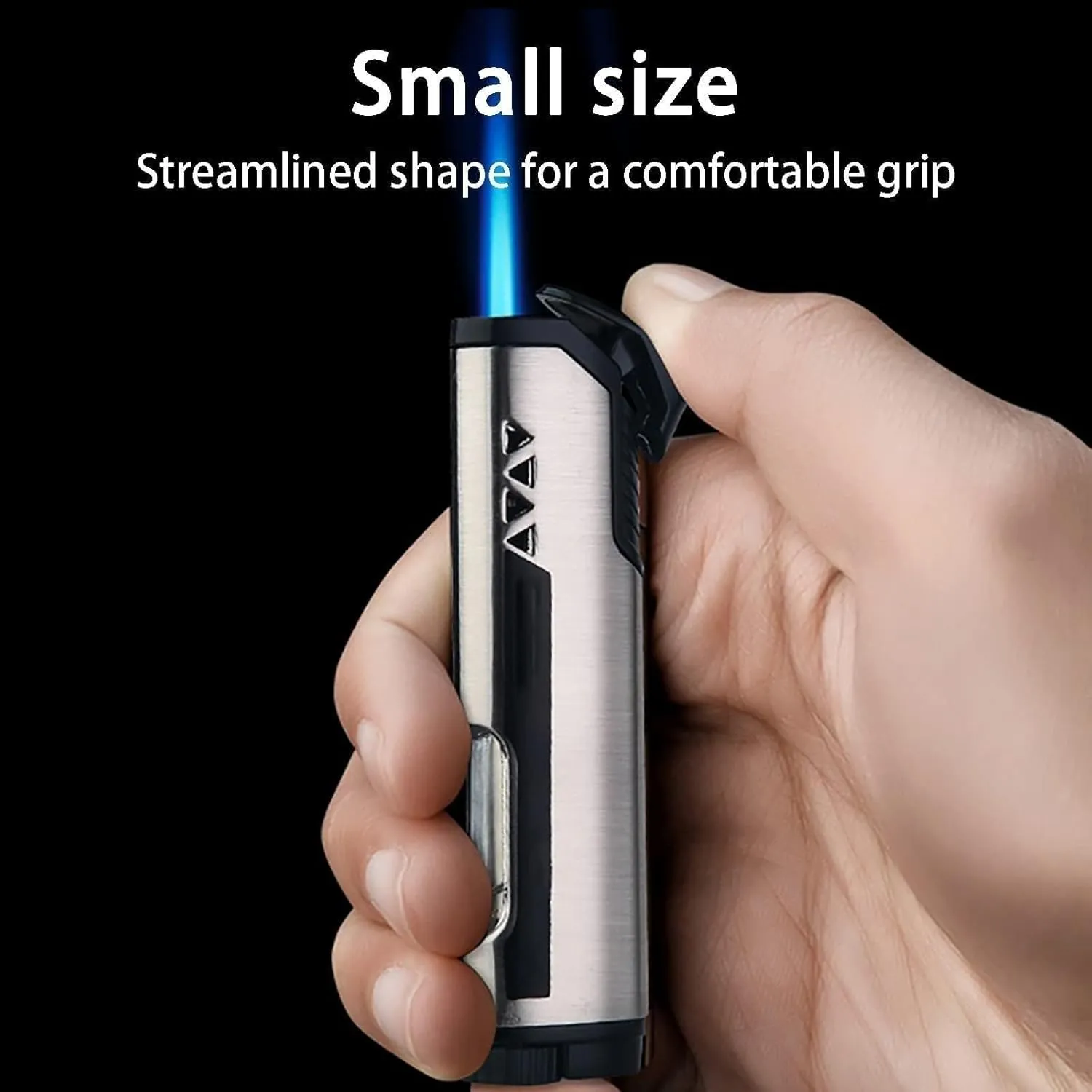 Butane Windproof Adjustable Jet Flame Lighter, Portable Refillable Butane Lighter for Outdoor Camping (Butane Not Included)(Silver)