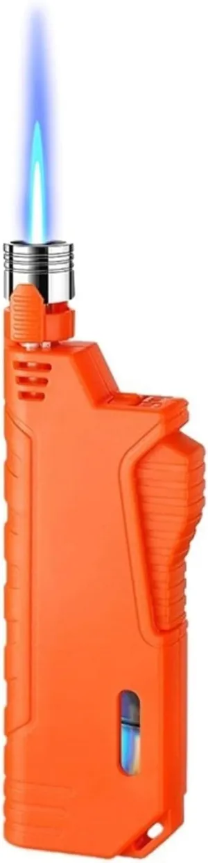 Butane Windproof Lighter, zinc Alloy Telescopic Reusable and Adjustable with Transparent Observation Window Suitable for Outdoor Hiking and Camping(Orange)