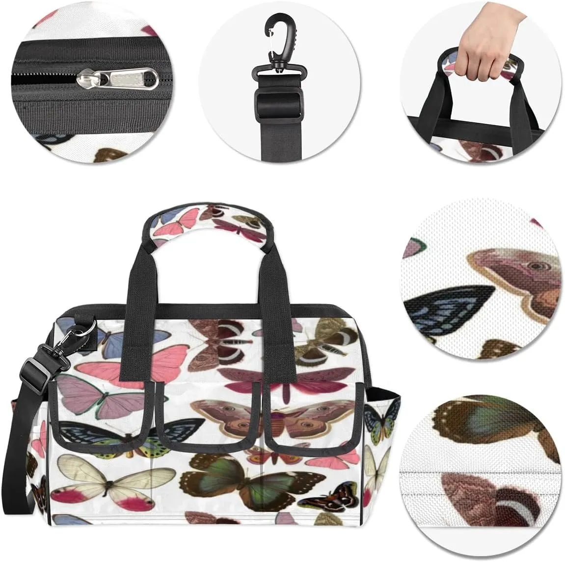 Butterfly Specimen Durable Tool Bag for Men with Multiple Pockets - Waterproof Oxford Cloth, Sturdy Zipper, Adjustable Shoulder Strap - Ideal for Woodworking, Maintenance, and Outdoor Activities