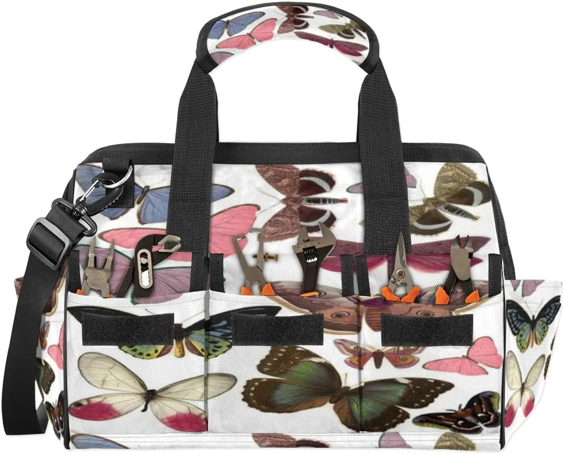 Butterfly Specimen Durable Tool Bag for Men with Multiple Pockets - Waterproof Oxford Cloth, Sturdy Zipper, Adjustable Shoulder Strap - Ideal for Woodworking, Maintenance, and Outdoor Activities