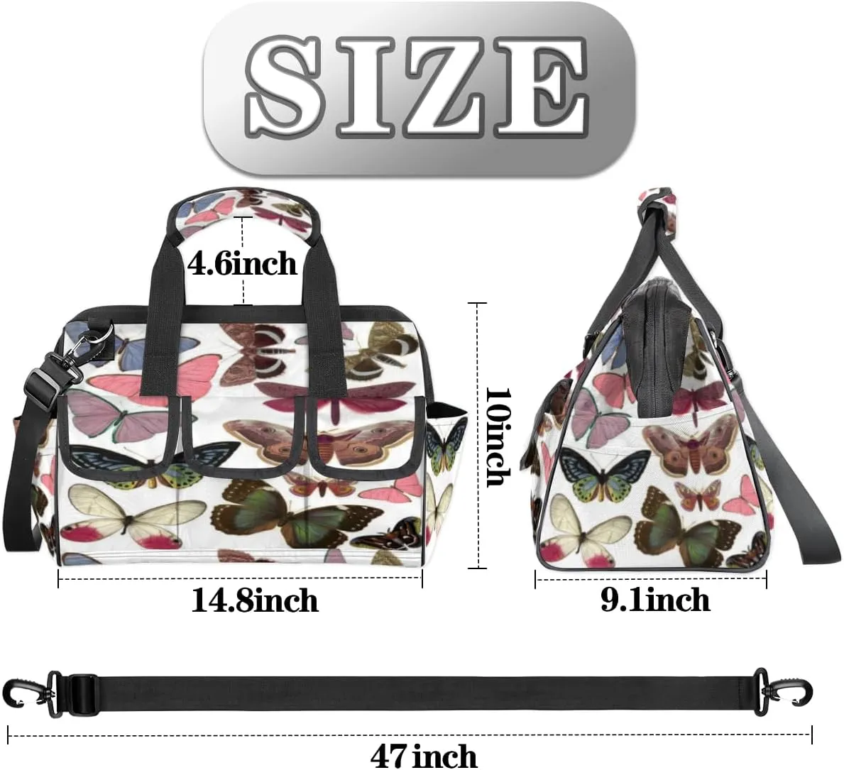 Butterfly Specimen Durable Tool Bag for Men with Multiple Pockets - Waterproof Oxford Cloth, Sturdy Zipper, Adjustable Shoulder Strap - Ideal for Woodworking, Maintenance, and Outdoor Activities