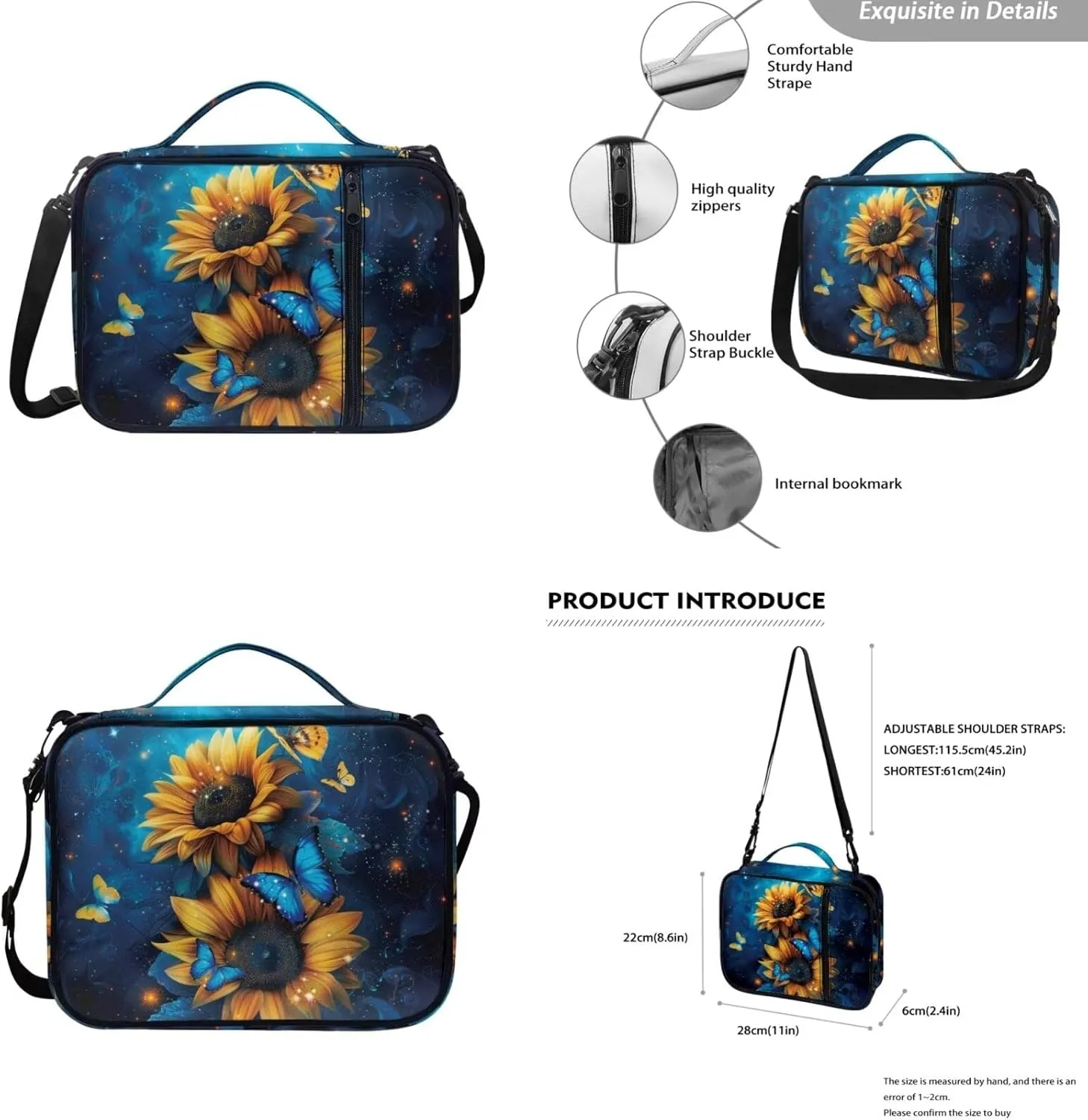 Butterfly Sunflower Pattern 3PCS Bible Covers Bible Case Bible Cover Case Leather bookmark Bible Holder Strap Bible Cover Gifts