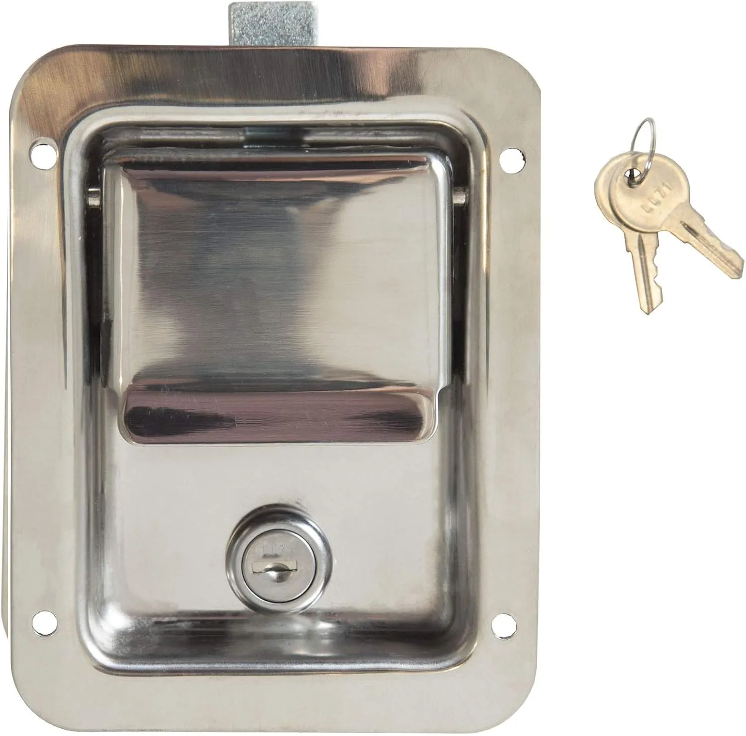 Buyers Products L3885 Locking Standard Flush Single Point Latch, Polished Stainless Steel, 2 Keys, Bolt On Mount, Truck Tool Box Latch, Trailer Latch, Camper & RV Latch