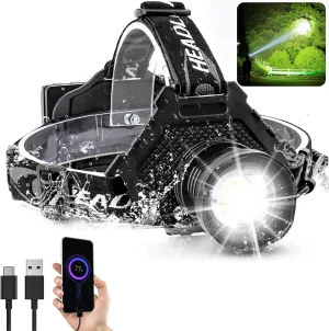 BXE Headlamp,Brightest Head lamp, High LM Super Bright Headlamp USB Rechargeable 5 Modes Waterproof, with 9600mah Rechargeable Battery, Suitable for Camping, Night Riding