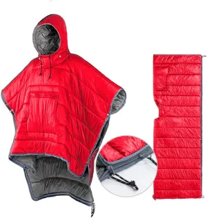 Camp Poncho Sleeping Bag Wearable Hooded Blanket - Envelope Lightweight Thermal Cloak Cape Windproof with Premium Stuff Compression Sack for Backpacking Hiking Hunting Fishing Outdoor Sport