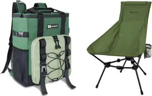 Camping Chair   Backpack Cooler, Ultralight High Back Widen Frame Structure Folding Chairs, Green Leakproof Backpack Cooler for Beach, Picnic