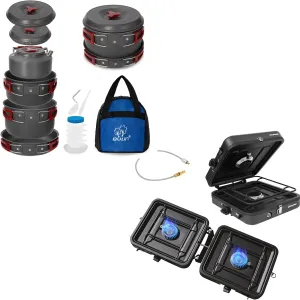Camping Cookware Mess Kit with 2 Burner Camping Stove, Nonstick Backpacking Cooking Set, Outdoor Cook Gear for Family Hiking, Picnic