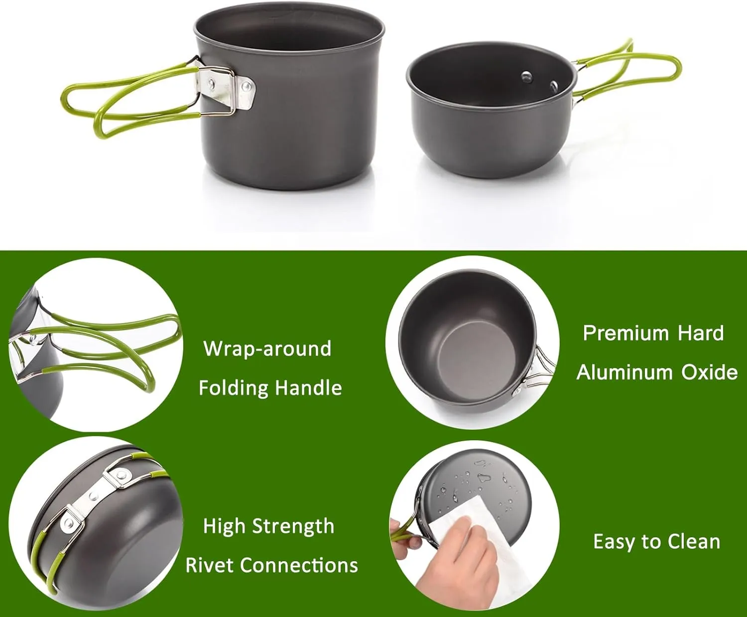 Camping Cookware Mess Kit with Lightweight Pot, Camping Stove, Spork and Carry Mesh Bag, Great for Backpacking Outdoor Camping Hiking and Picnic
