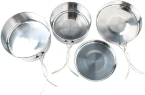 Camping Cookware Set 4-pc Stainless Steel Pot Outdoor Cooking Pan Portable Cutlery Hiking Supplies