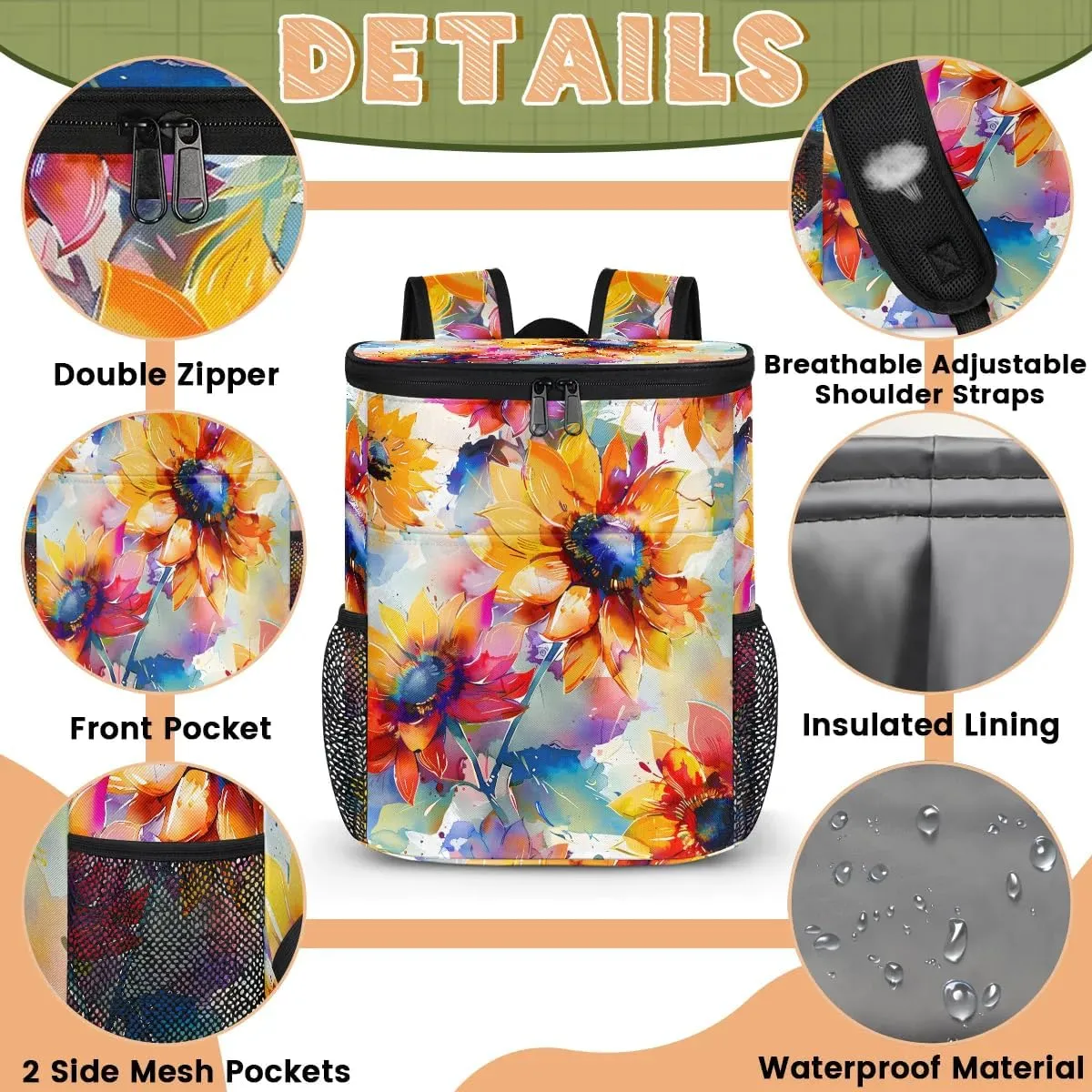 Camping Cooler Backpack 30 Cans, Insulated Waterproof Backpack Cooler Bag Leak Proof Portable Backpack Coolers to Work Lunch Travel Beach Trip Hiking Picnic Fishing Thermal Bag Drink Beer