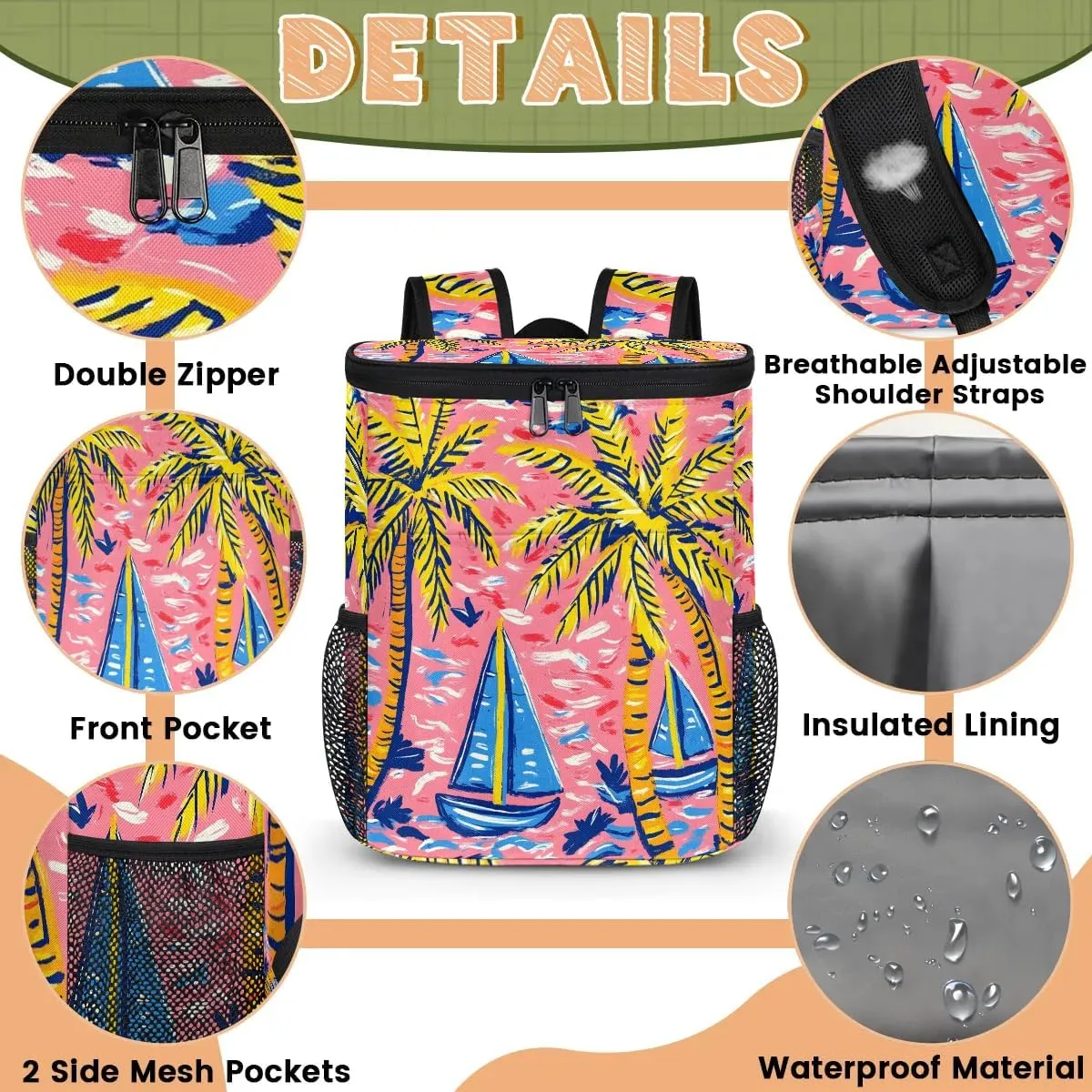 Camping Cooler Backpack 30 Cans, Insulated Waterproof Backpack Cooler Bag Leak Proof Portable Backpack Coolers to Work Lunch Travel Beach Trip Hiking Picnic Fishing Thermal Bag Drink Beer