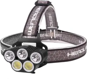 Camping Essentials,Head Torch LED Headlamp Rechargeable LED Head Torch 5 LED 10000 Lumens Headlamp Flashlight Motion Sensor Waterproof 6 Modes XPE & Headlight Super Bright Head Torches for Camping Fis