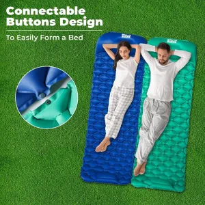 Camping Inflatable Sleeping Pad Mat with Air Pillow Compact Lightweight Ultralight Backpacking Built in Pump, Thickness Durable Waterproof Air Mattress for Hiking Traveling (Blue)