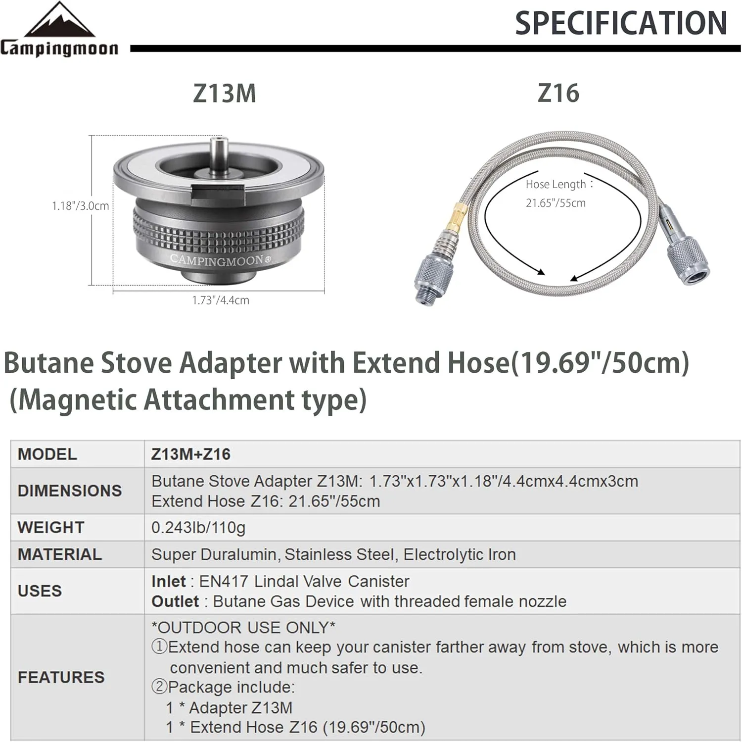 camping moon Camping Gas Stove Adapter, Input: EN417 Lindal Valve Canister, Output: Butane Gas Stove Z13M