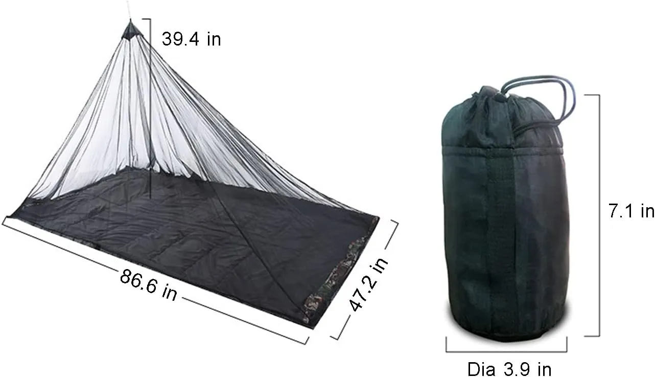 Camping Netting with Carry Bag and Pins, Compact and Lightweight Outdoor Net Sack for Sleeping Bag, Camping Mat, Tent, Beach Chair, Lawn Chair, Single Wide, 50D Mesh