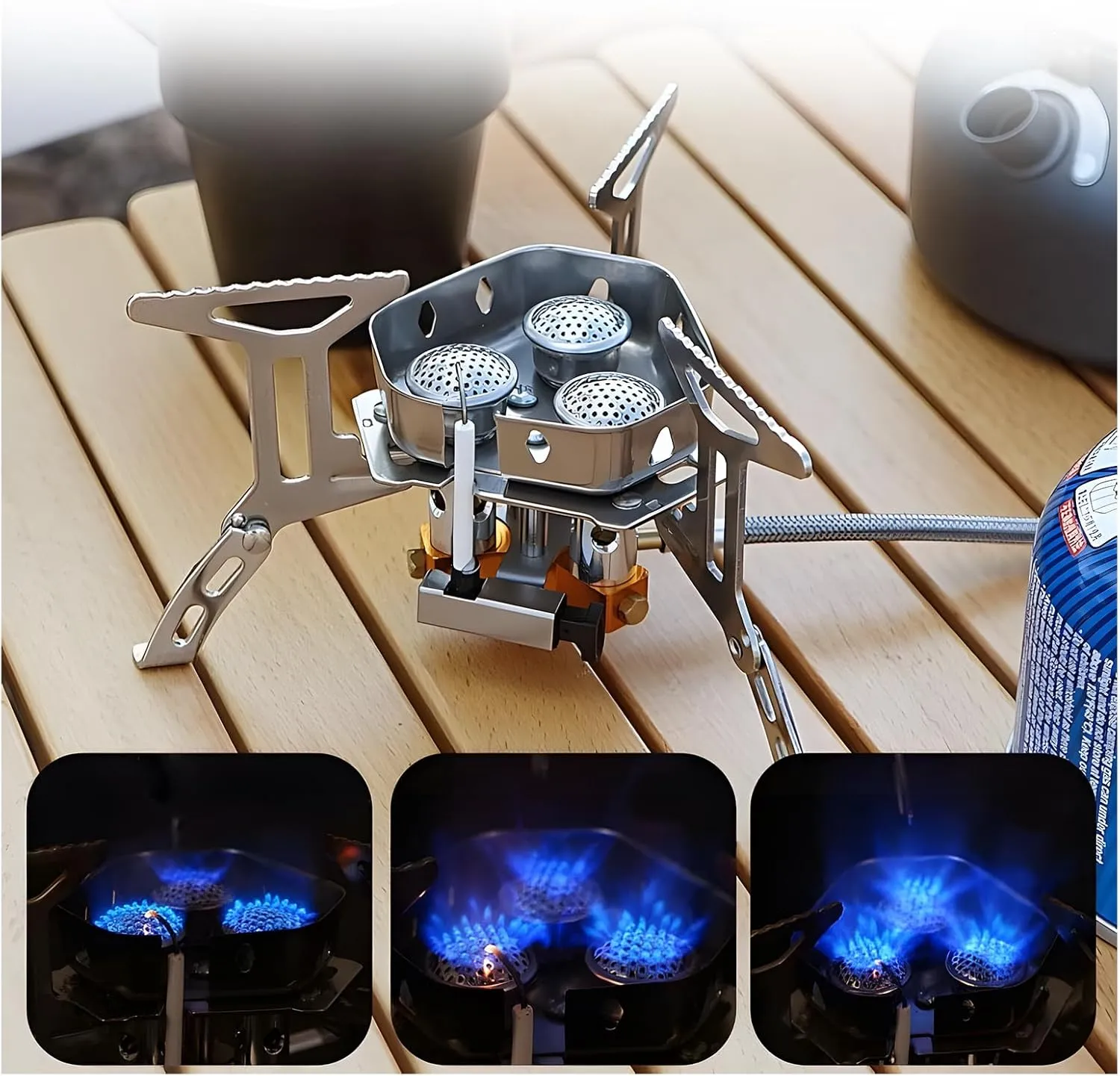 Camping Outdoor Windproof Gas Burner, 5800W Windproof Camp Stove Camping Gas Stove with Fuel Canister Adapter, Piezo Ignition, Carry Case, for Outdoor Backpacking Hiking and Picnic (1PCS)