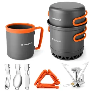 Camping Pots w/ Heat Exchanger Camping Cooking Set w/ Portable Camping Stove