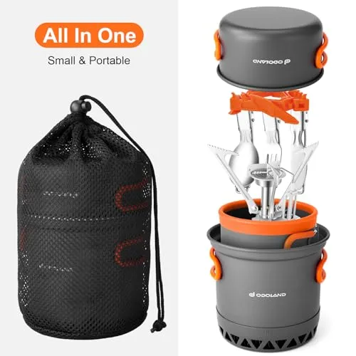 Camping Pots w/ Heat Exchanger Camping Cooking Set w/ Portable Camping Stove