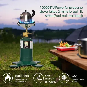 Camping Propane Stove，Portable Bottletop Backpacking Stove，10000BTU Single Burner Propane Stove for Outdoor Cooking，(Fuel not included)