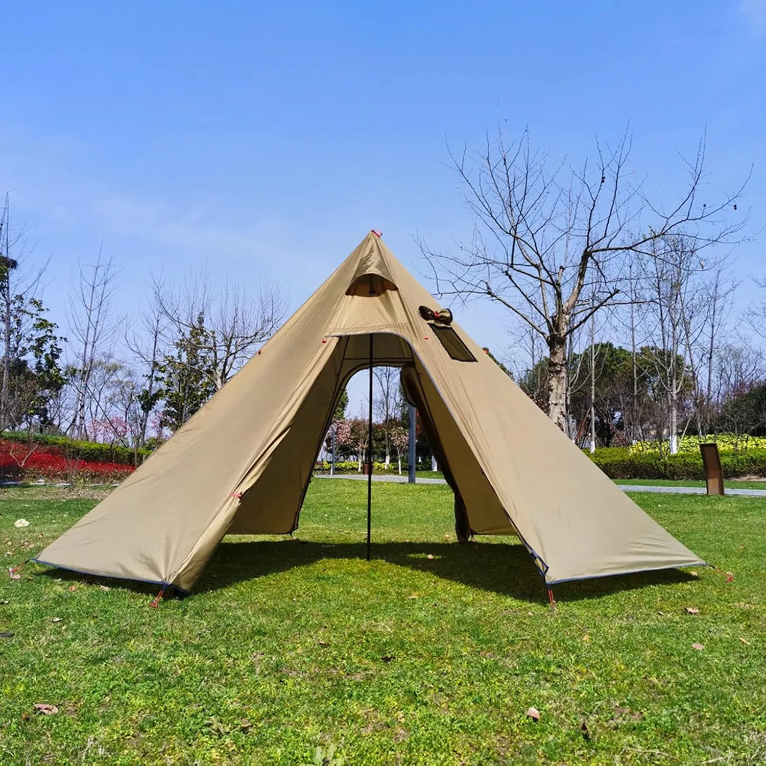 Camping Pyramid Tent for 3/4 Person - Ultralight Waterproof Camping Tent Lightweight Pyramid Outdoor Easy Tents with Square Chimney Window for Backp (Brown 3)