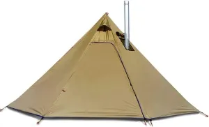 Camping Pyramid Tent for 3/4 Person - Ultralight Waterproof Camping Tent Lightweight Pyramid Outdoor Easy Tents with Square Chimney Window for Backp (Brown 3)