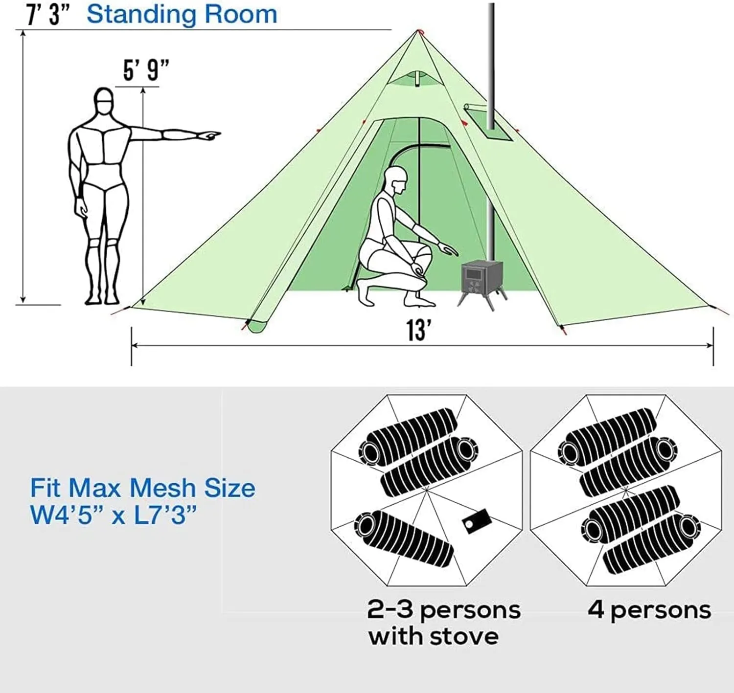 Camping Pyramid Tent for 3/4 Person - Ultralight Waterproof Camping Tent Lightweight Pyramid Outdoor Easy Tents with Square Chimney Window for Backp (Brown 3)