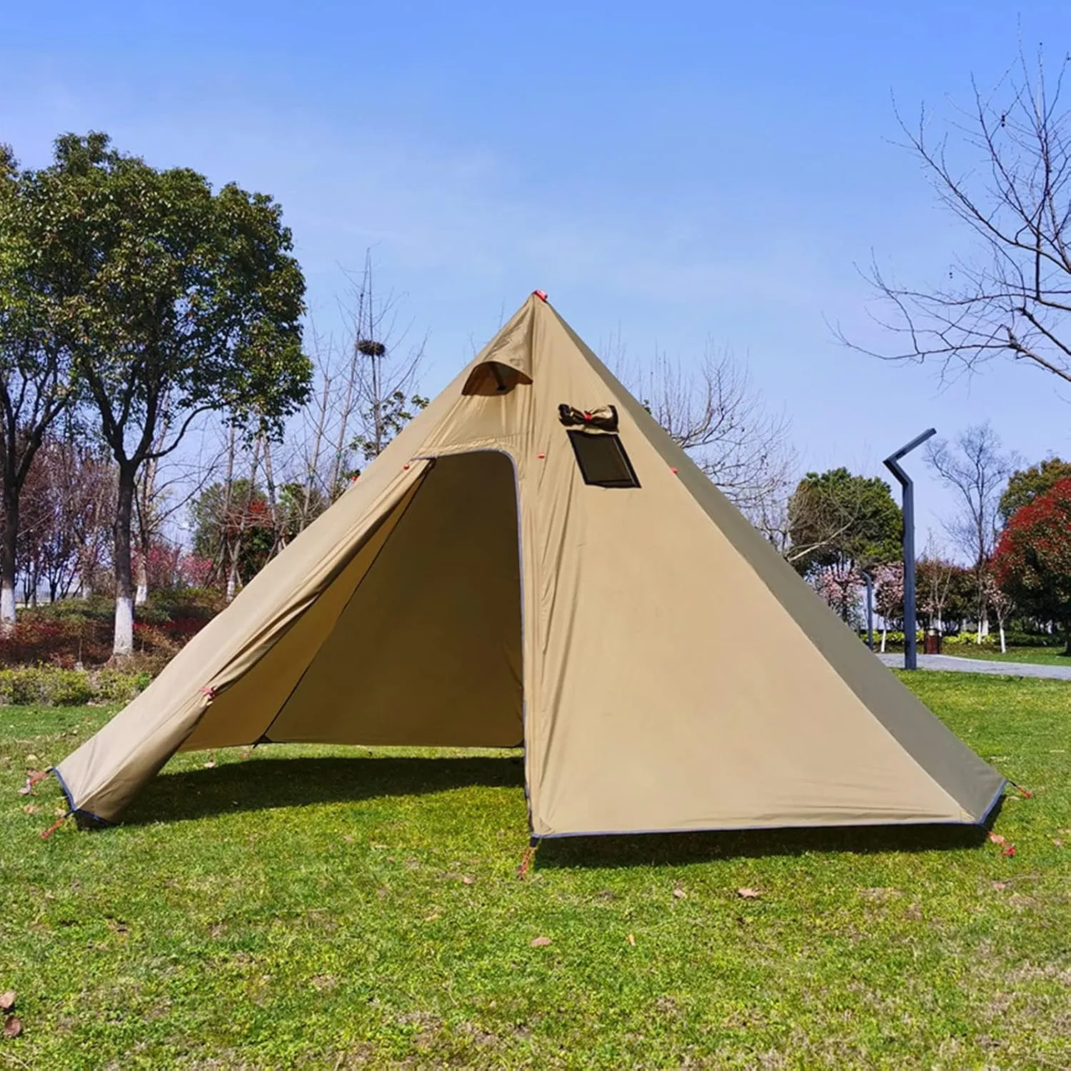 Camping Pyramid Tent for 3/4 Person - Ultralight Waterproof Camping Tent Lightweight Pyramid Outdoor Easy Tents with Square Chimney Window for Backp (Brown 3)