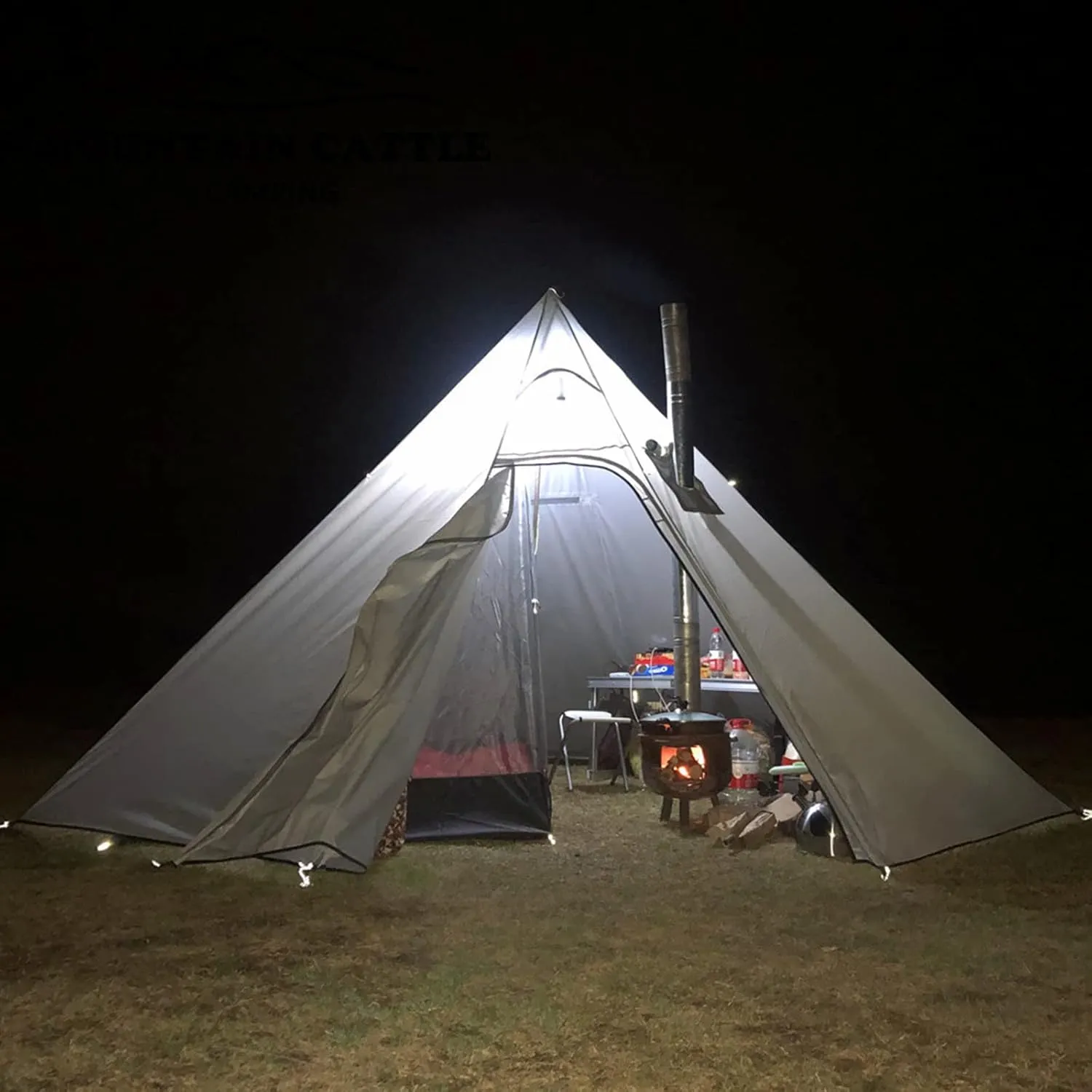 Camping Pyramid Tent for 3/4 Person - Ultralight Waterproof Camping Tent Lightweight Pyramid Outdoor Easy Tents with Square Chimney Window for Backp (Brown 3)
