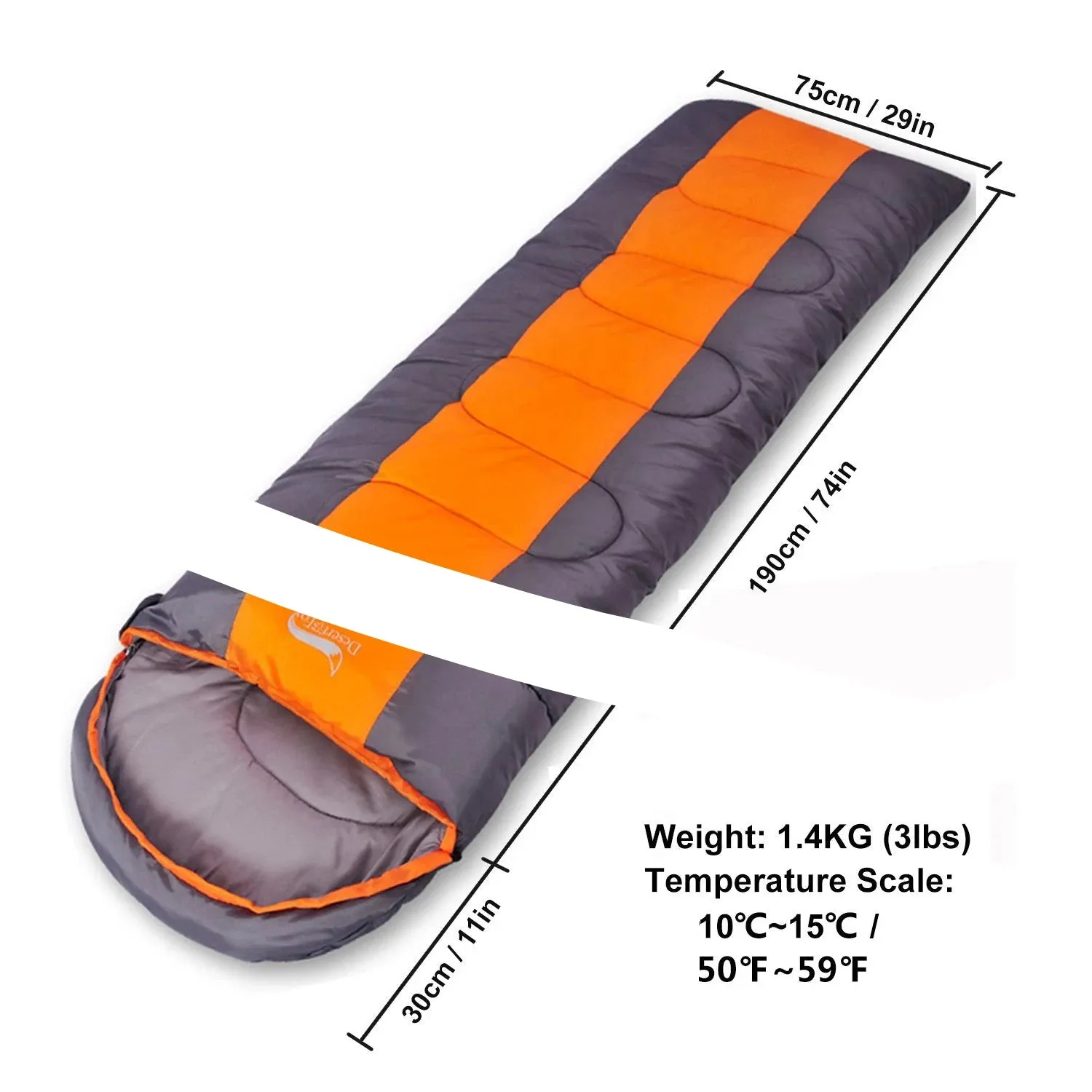 Camping Sleeping Bag Lightweight 4 Season Warm & Cold Envelope