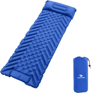 Camping Sleeping Pad, Inflatable Ultralight Camping Mat with Pillow, Built-in Foot Pump Air Mat for Traveling Tent Camping Hiking Backpacking (Blue)