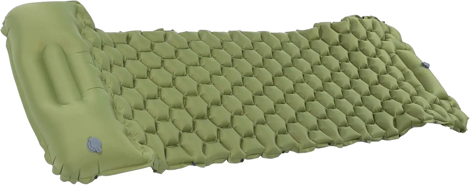 Camping Sleeping Pad Mat Foot Press Inflatable Cushion Mattress, Durably 40D Nylon TPU Laminate, Lightweight 700g, Compact Folding Size for Tent Hiking Travel (Green)