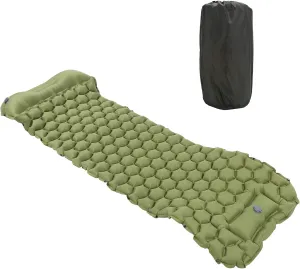 Camping Sleeping Pad Mat Foot Press Inflatable Cushion Mattress, Durably 40D Nylon TPU Laminate, Lightweight 700g, Compact Folding Size for Tent Hiking Travel (Green)