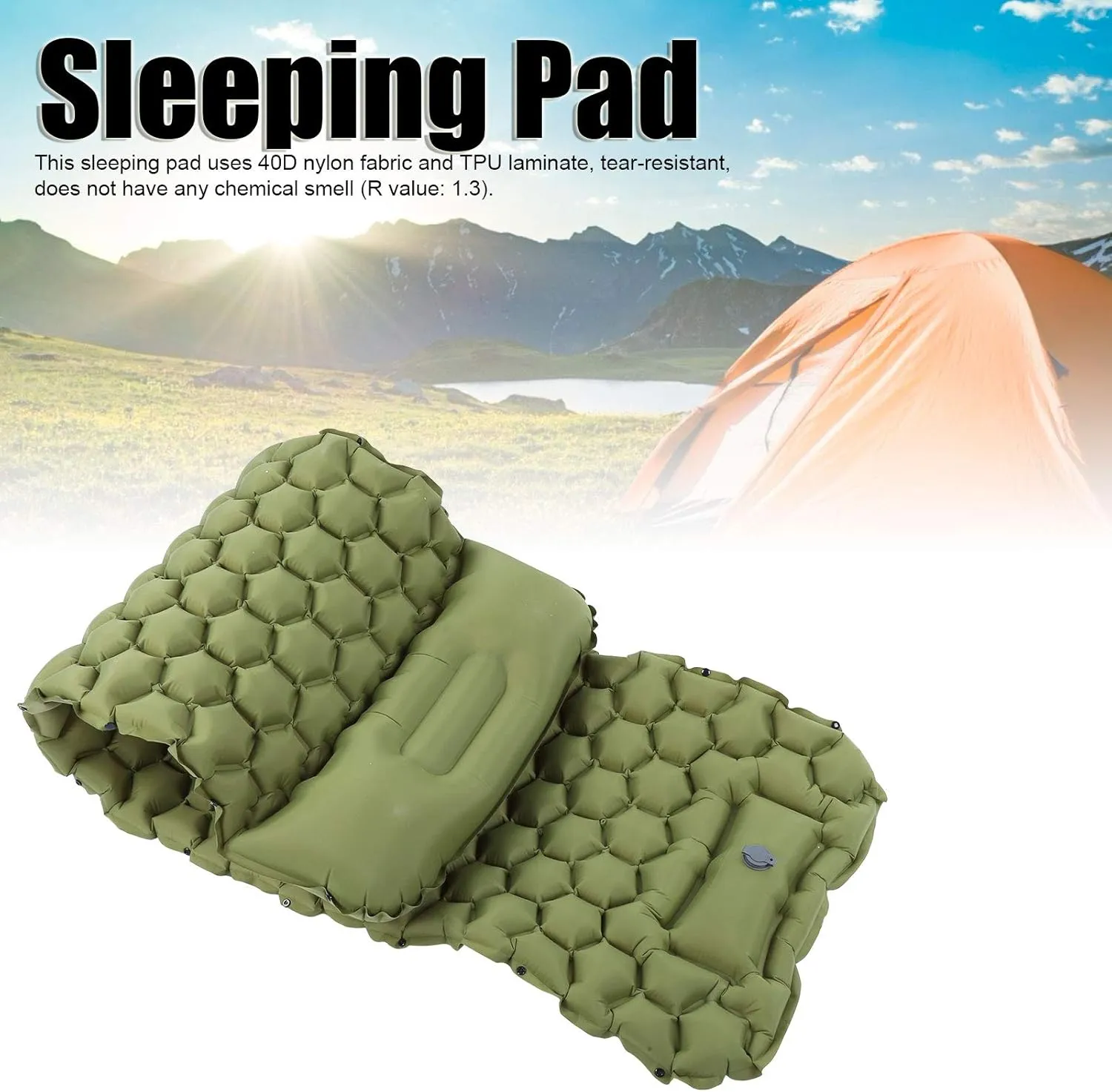 Camping Sleeping Pad Mat Foot Press Inflatable Cushion Mattress, Durably 40D Nylon TPU Laminate, Lightweight 700g, Compact Folding Size for Tent Hiking Travel (Green)
