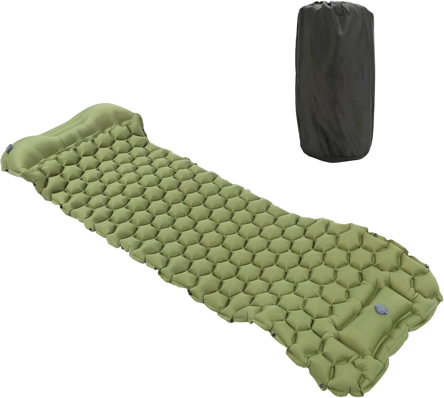 Camping Sleeping Pad Mat Foot Press Inflatable Cushion Mattress, Durably 40D Nylon TPU Laminate, Lightweight 700g, Compact Folding Size for Tent Hiking Travel (Green)