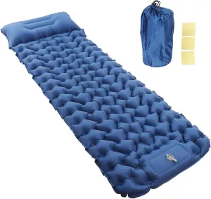 Camping Sleeping Pad Navy Blue Lightweight Moistureproof Inflatable Double Mattress with Storage Bag for Outdoor