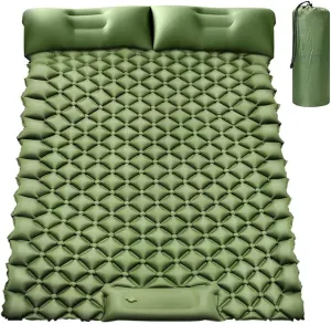 Camping Sleeping Pad, Ultralight Self Inflating Camping Pad 2 Person with Pillow Built-in Foot Pump for Camping, Hiking - Airpad, Carry Bag, Repair Kit (Green)