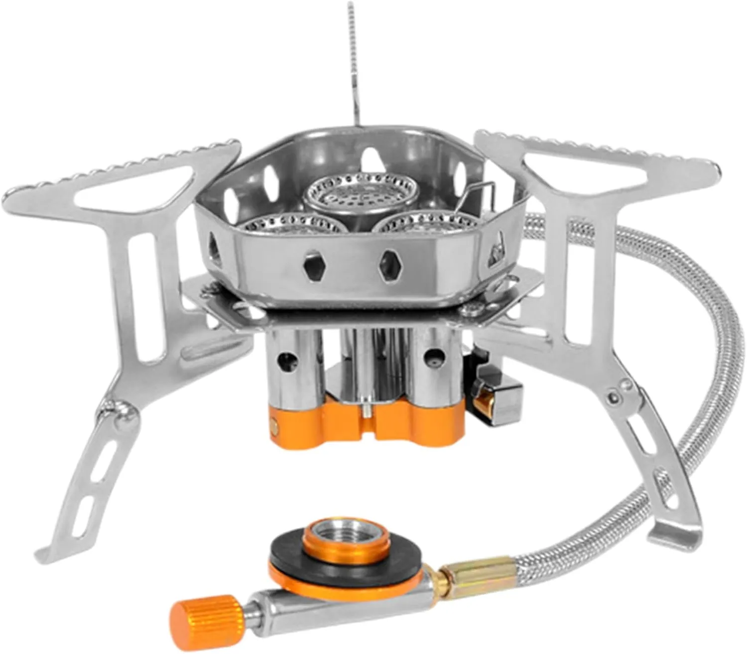 Camping Stove, 3 Burner Stainless Steel Foldable Backpacking Stove, Portable Stove with Electric Ignition High Power Adjustable Outdoor Stove