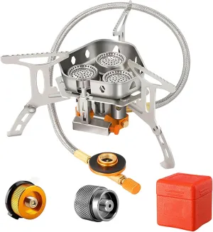 Camping Stove 6800W, Mini Camping Stove with Piezo Ignition,3-Core Split Windproof Camp Stove,1LB Propane Tank Adapter, camping Stove Propaner for Outdoor Cooking