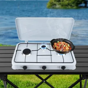 Camping Stove, Portable Butane Camping Stove, Propane Stove, 3 Hearth Propane Gas Griddle, Auto Ignition Camping Stove, Pressure Reducing Valve for Motels, Apartments, RVs, Outdoors, Indoors