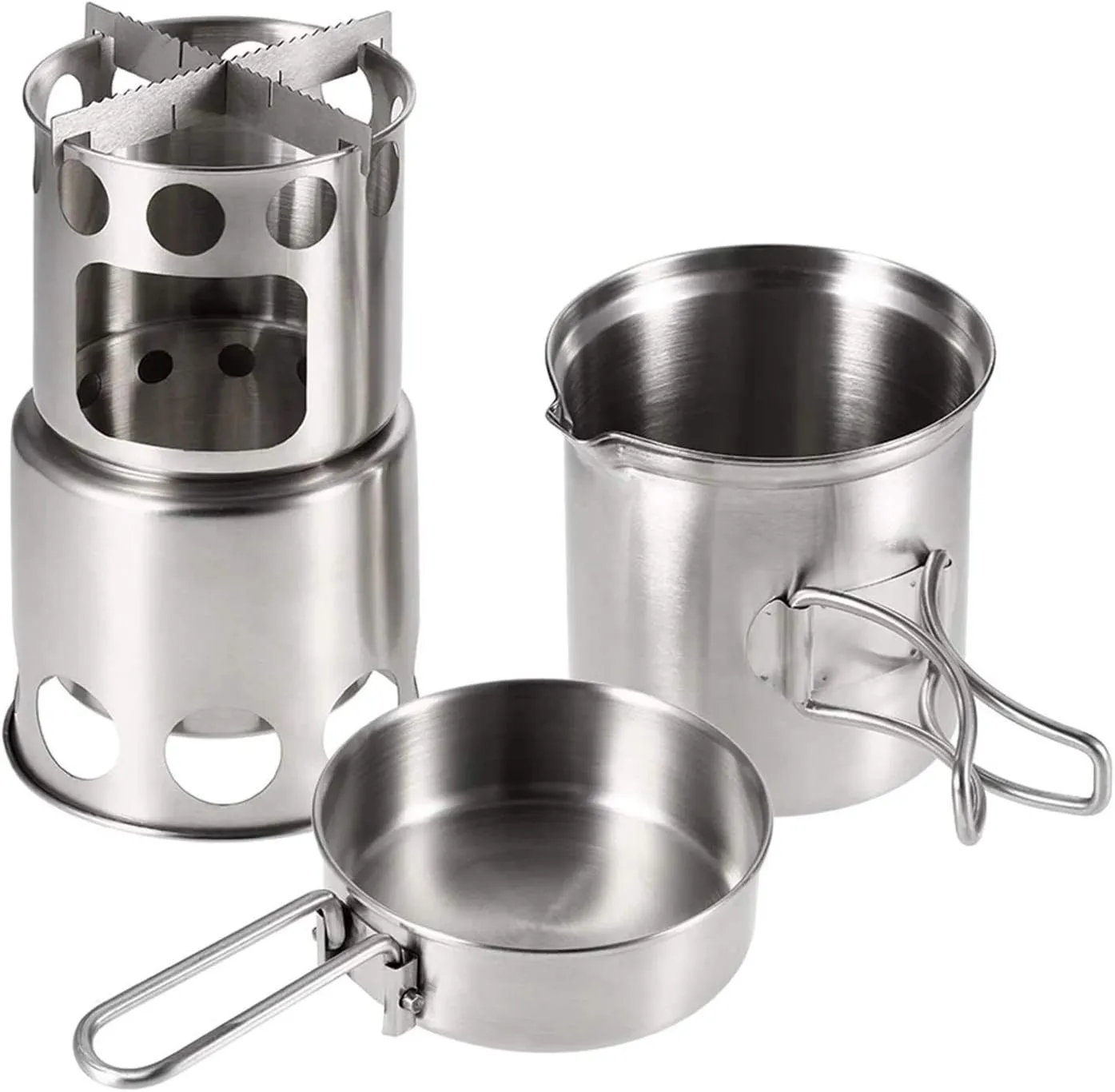 Camping Stove Portable Camping Stove Combo Wood Burning Stove and Cooking Pot Set (Color : Silver, Size : One Size) (Silver One Size)
