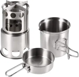 Camping Stove Portable Camping Stove Combo Wood Burning Stove and Cooking Pot Set (Color : Silver, Size : One Size) (Silver One Size)