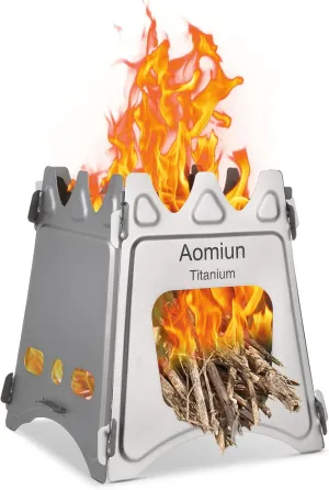 Camping Stove Portable Wood Burning Stove Titanium Wood Stove Lightweight Backpacking Stove Folding Camp Stove for Outdoor Cooking Camping Hiking Picnic Hunting BBQ & Survival